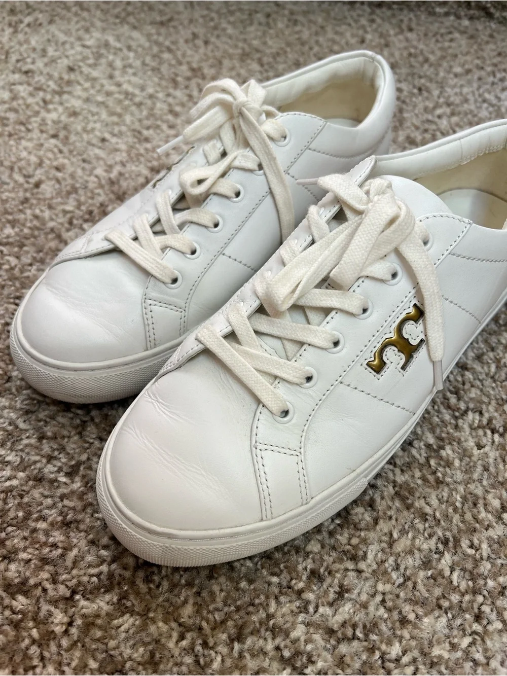 Tory Burch Cream Leather Logo-Detail Sneakers